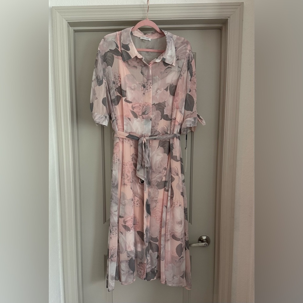NWT Calvin Klein Pink Floral Chiffon Dress